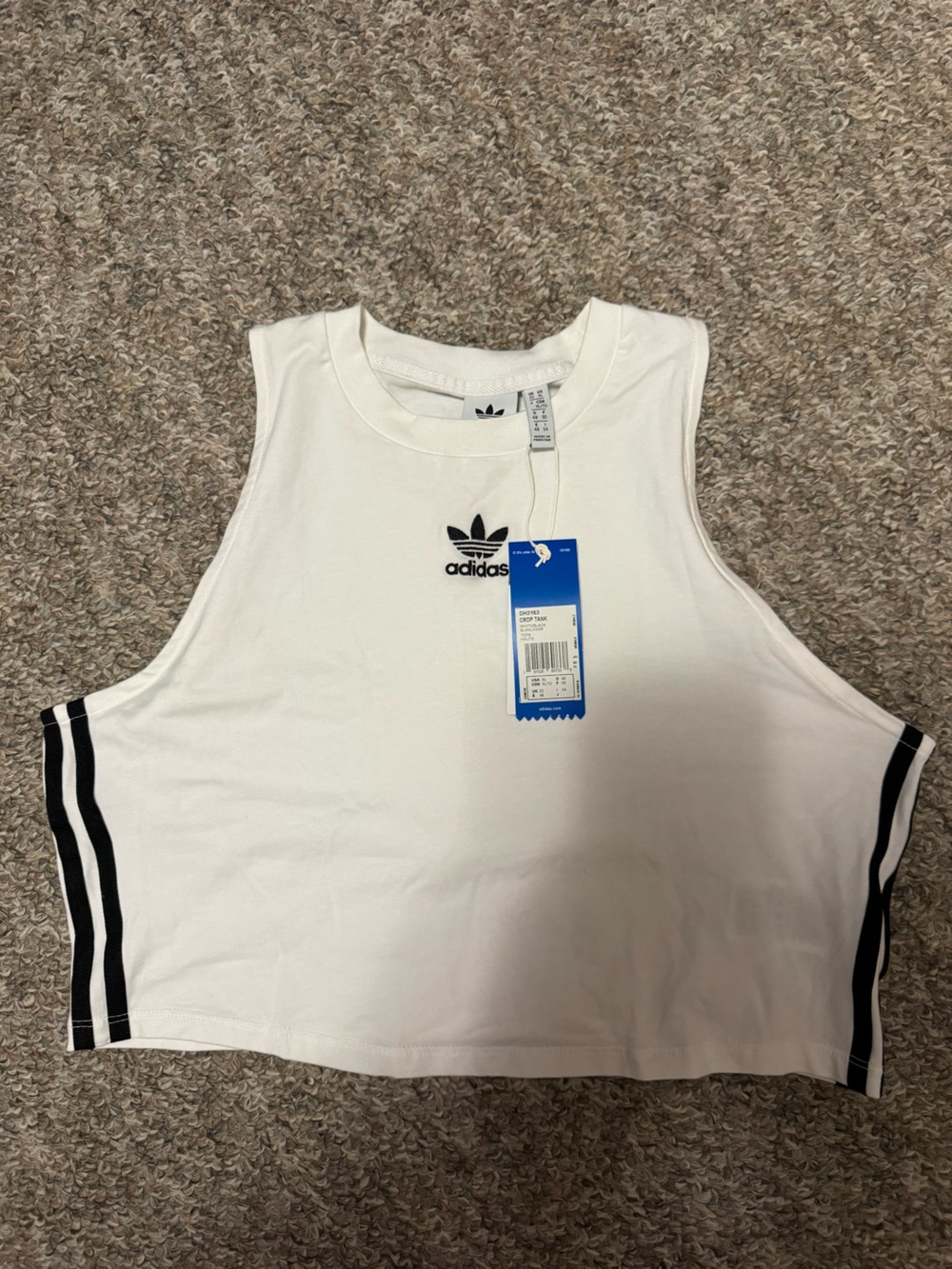adidas White Tank with Black Trefoil Logo and Stripes